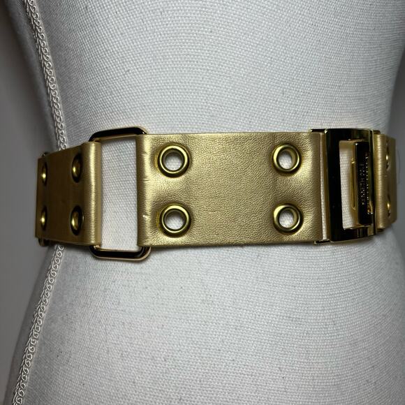 Kenneth Cole Reaction Gold Faux Leather Belt Stretch Cinch Size Medium Large - Picture 11 of 11